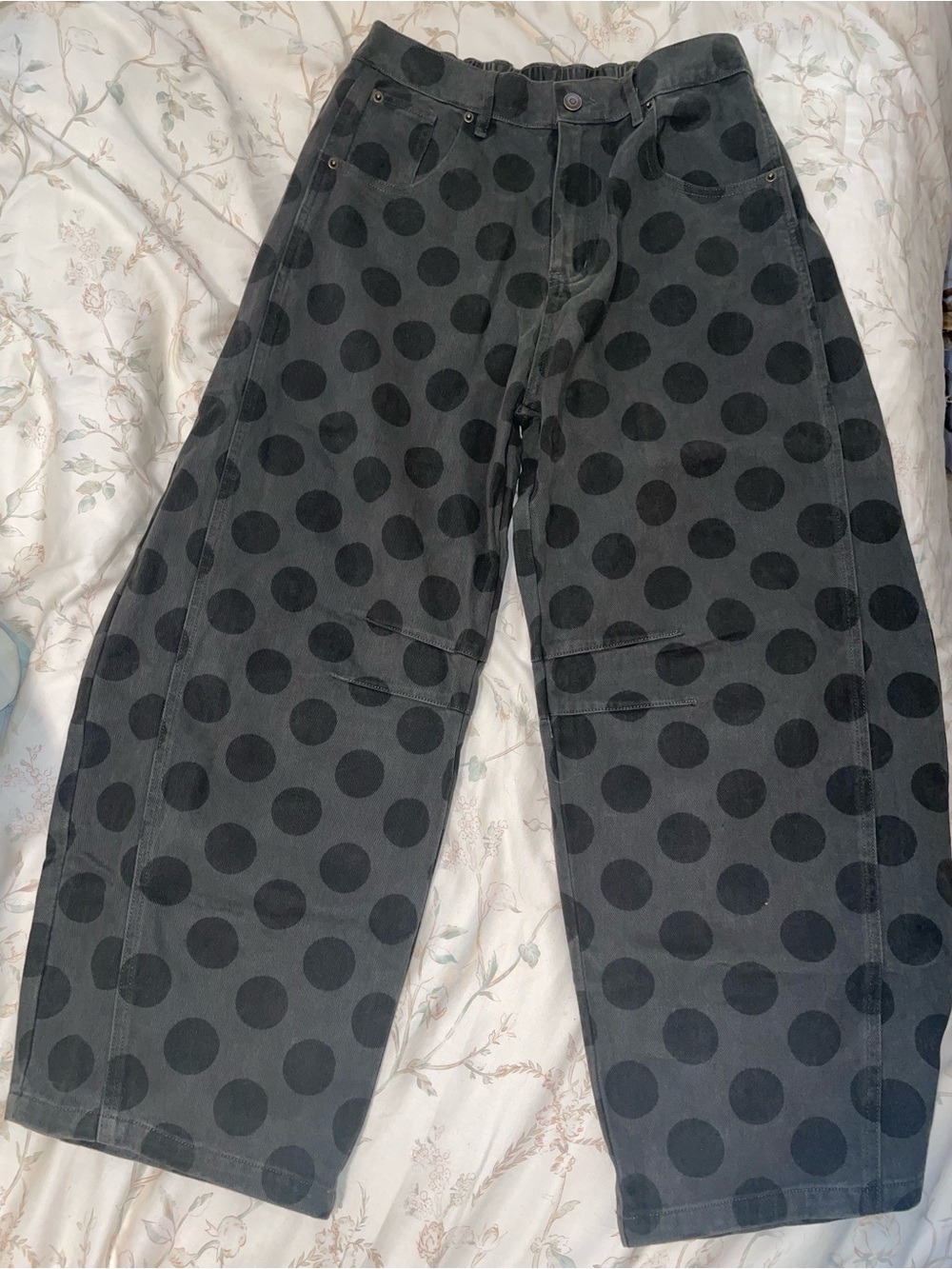 mittoshop Charcoal Gray Polka Dot Wide Leg Pants